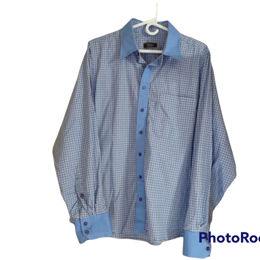 iTailor Button Up Collared Long Sleeve Shirt Small Grid Check Plaid XXL